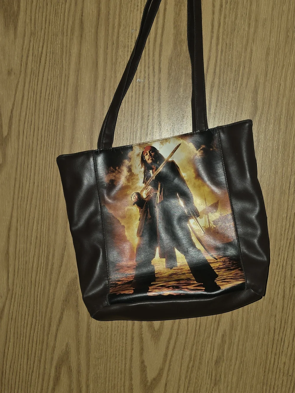 Brown Graphic Messenger Tote Bag with Pirate Print